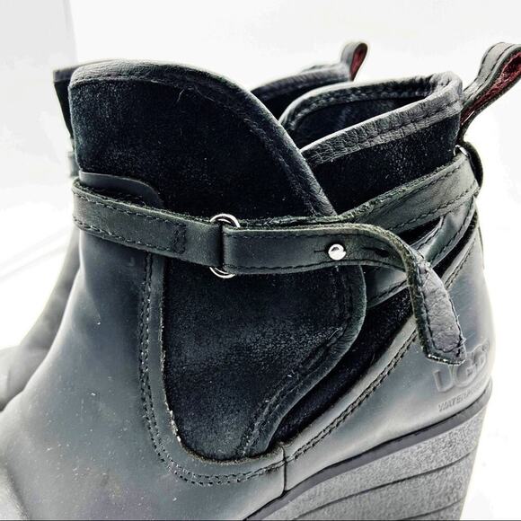 Ugg Emalie Moto Buckle Wedge Leather Lined Heels Boots Shoes Bootie - Picture 9 of 14